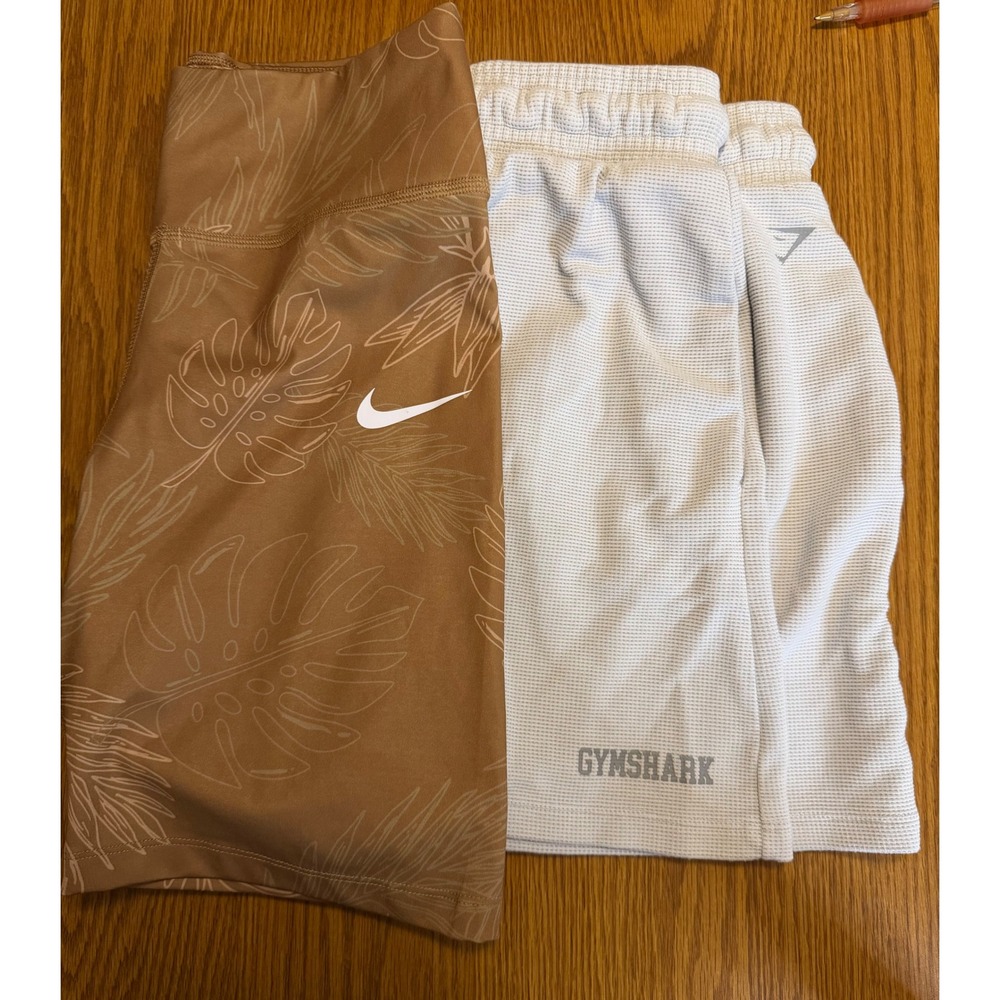 Nike Dri-FIT Tropical Biker Shorts & Gymshark Waffle Knit Shorts Bundle Size M